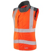 Leo Workwear Beckland Women's Rail Orange Performance+ EcoViz Fleece Lined Padded Hi Vis Bodywarmer