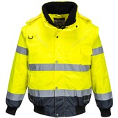 Portwest C465 Yellow/Navy Fur Lined Waterproof 3 in 1 Hi Vis Bomber Jacket