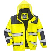 Portwest C466 Yellow Fur Lined Waterproof 3 in 1 Hi Vis Bomber Jacket