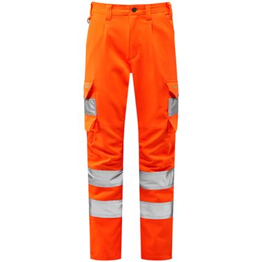 Leo Workwear Beckamoor Rail Orange EcoViz Womens Stretch Cargo Hi Vis Trousers