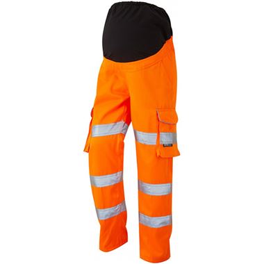Leo Workwear Verity Orange Polycotton Women's Hi Vis Maternity Cargo Trouser