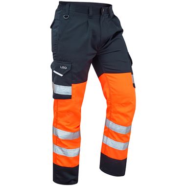Leo Workwear Bideford Rail Orange EcoViz Two Tone Polycotton Hi Vis Cargo Trouser