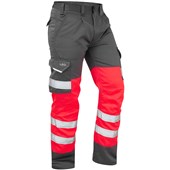 Leo Workwear Bideford Red EcoViz Two Tone Polycotton Hi Vis Cargo Trouser