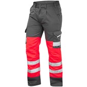 Leo Workwear Bideford Red EcoViz Two Tone Polycotton Hi Vis Cargo Trouser