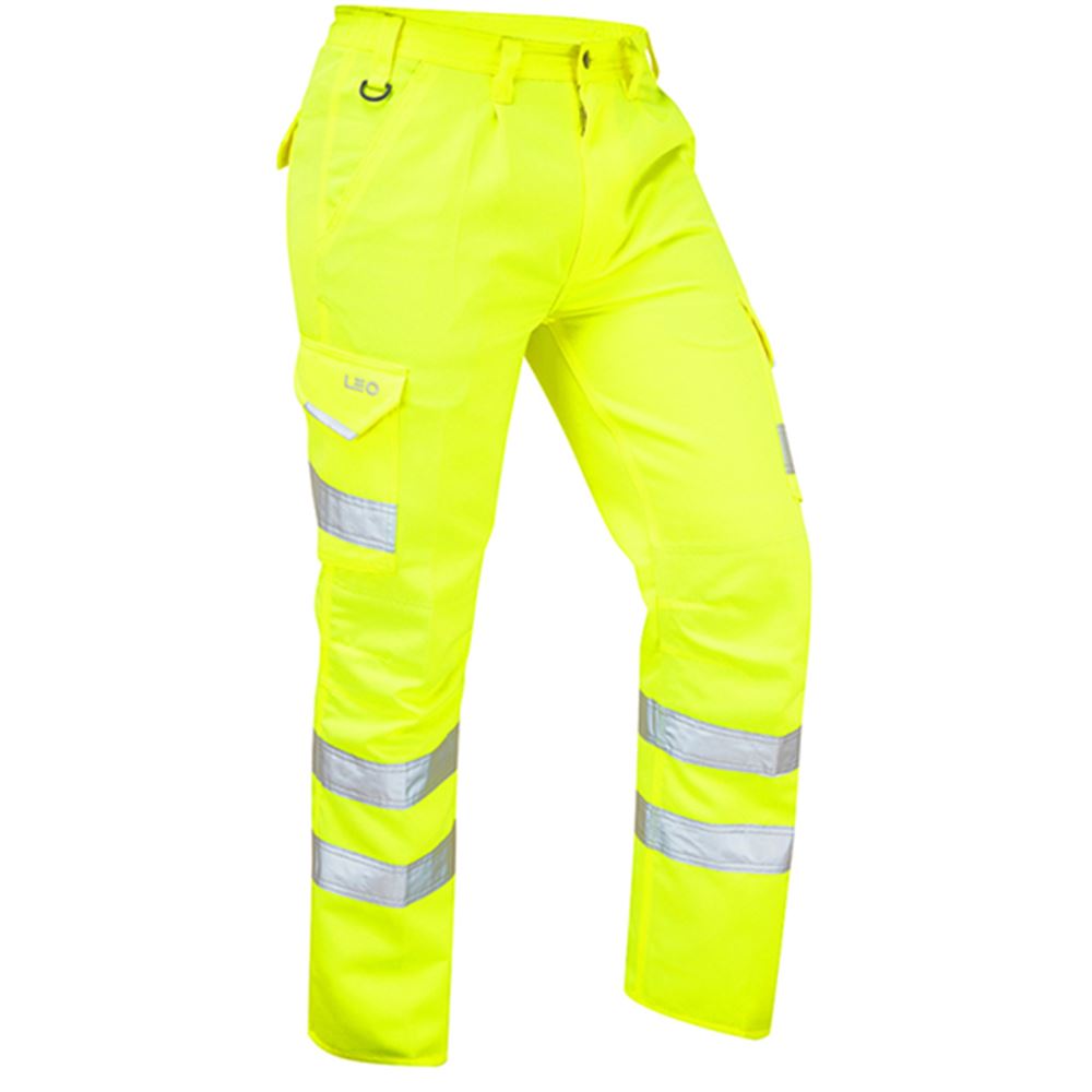 Leo Workwear Bideford Yellow Hi Vis Cargo Trouser | Safetec