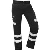 Leo Workwear Ilfracombe Black EcoViz Poly/Cotton Hi Vis Cargo Trousers