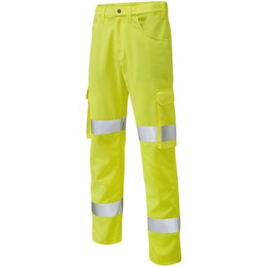 Leo Workwear Yelland Yellow Lightweight Polycotton Hi Vis Cargo Trouser