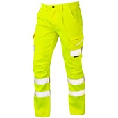 Leo Workwear Kingford Yellow EcoViz Stretch Polycotton Hi Vis Cargo Trouser