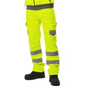 Leo Workwear Kingford Yellow EcoViz Stretch Polycotton Hi Vis Cargo Trouser