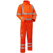 Leo Workwear Molland Rail Orange EcoViz Hi Vis Poly Cotton Coverall
