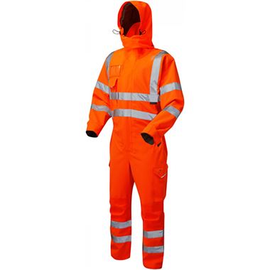 Leo Workwear Watertown Orange EcoViz 10KX Waterproof Breathable Stretch Hi Vis Coverall