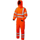 Leo Workwear Watertown Orange EcoViz 10KX Waterproof Breathable Stretch Hi Vis Coverall