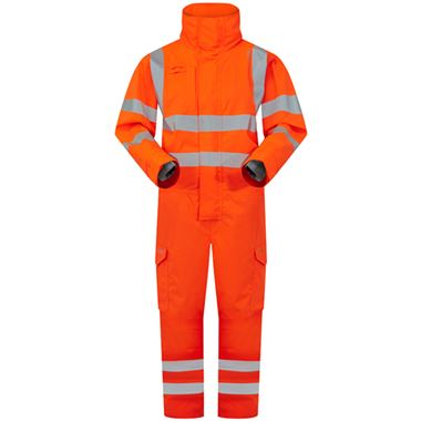 Leo Workwear Watertown Orange EcoViz 10KX Waterproof Breathable Stretch Hi Vis Coverall
