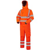 Leo Workwear Watertown Orange EcoViz 10KX Waterproof Breathable Stretch Hi Vis Coverall