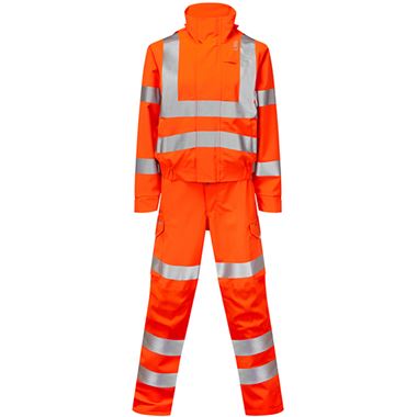 Leo Workwear Honeychurch Rail Orange EcoViz 10KX Performance Womens 2-Part Stretch Breathable Waterproof Hi Vis Coverall
