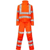 Leo Workwear Honeychurch Rail Orange EcoViz 10KX Performance Womens 2-Part Stretch Breathable Waterproof Hi Vis Coverall