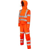 Leo Workwear Honeychurch Rail Orange EcoViz 10KX Performance Womens 2-Part Stretch Breathable Waterproof Hi Vis Coverall