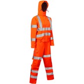 Leo Workwear Honeychurch Rail Orange EcoViz 10KX Performance Womens 2-Part Stretch Breathable Waterproof Hi Vis Coverall