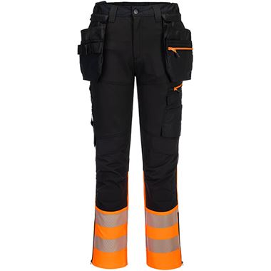 Portwest DX457 DX4 Orange/Black Class 1 Stretch Detachable Holster Pocket Hi Vis Craft Trouser