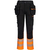 Portwest DX457 DX4 Orange/Black Class 1 Stretch Detachable Holster Pocket Hi Vis Craft Trouser