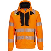 Portwest DX477 DX4 Orange Mesh Lined Hi Vis Zipped Funnel Neck Hooded Sweatshirt