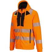 Portwest DX477 DX4 Orange Mesh Lined Hi Vis Zipped Funnel Neck Hooded Sweatshirt