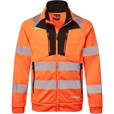 Portwest DX477 DX4 Orange Funnel Neck Mesh Lined Full Zip Hi Vis Sweatshirt Jacket