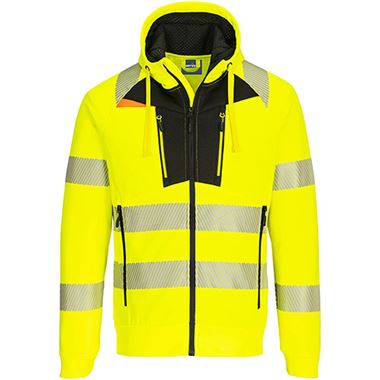 Portwest DX484 DX4 Yellow Lined Hi Vis Zipped Hooded Sweatshirt