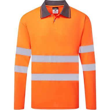 Portwest  Essential ES277 Rail Orange Hi Vis Long Sleeve Polo Shirt