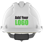 JSP EVO8 EN14052 Custom Printed Safety Helmet - Vented Wheel Ratchet Standard Peak