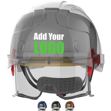 JSP EVO VISTAlens Custom Printed Safety Helmet with Integrated Eyewear - Vented - Wheel Ratchet