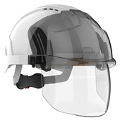 JSP EVO VISTAshield Safety Helmet with Integrated Faceshield - Vented - Wheel Ratchet White Smoke