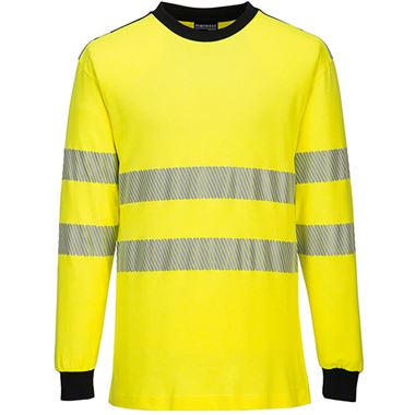 Portwest Modaflame PW3 FR701 Yellow Inherent Flame Retardant Anti Static Arc Flash Hi Vis Long Sleeve T-Shirt