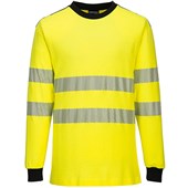 Portwest Modaflame PW3 FR701 Yellow Inherent Flame Retardant Anti Static Arc Flash Hi Vis Long Sleeve T-Shirt