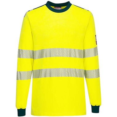 Portwest Modaflame PW3 FR701 Yellow Inherent Flame Retardant Anti Static Arc Flash Hi Vis Long Sleeve T-Shirt