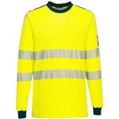 Portwest Modaflame PW3 FR701 Yellow Inherent Flame Retardant Anti Static Arc Flash Hi Vis Long Sleeve T-Shirt