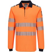 Portwest Modaflame PW3 FR734 Rail Orange Inherent Flame Retardant Anti Static Arc Flash Hi Vis Long Sleeve Polo Shirt