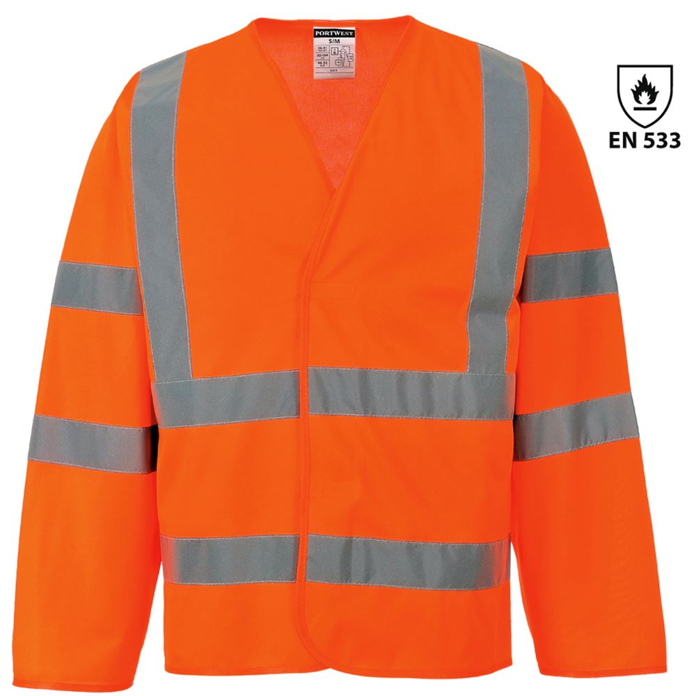 Custom Printed Flame Fire Retardant Yellow or Orange Hi Vis Long Sleeve Vest, 