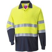 Portwest FR74 Yellow/Navy Modaflame Knit Two Tone Inherent Flame Resistant Anti Static Arc Hi Vis Long Sleeve Polo Shirt