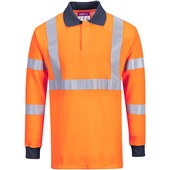 Portwest FR76 Orange Modaflame Knit Inherent Flame Resistant Anti Static Arc Hi Vis Long Sleeve Polo Shirt