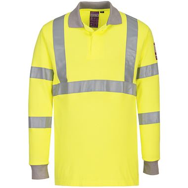 Portwest FR77 Yellow Modaflame Knit Flame Resistant Anti Static Long Sleeve Hi Vis Polo Shirt