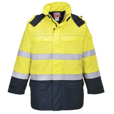 Portwest FR79 Yellow/Navy Bizflame Multi Rain Lined Waterproof Flame Resistant Anti Static Arc Hi Vis Jacket