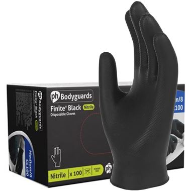 Polyco Bodyguards GL100 Finite Black Nitrile Powder Free Disposable Gloves AQL1.5 (Box 100)