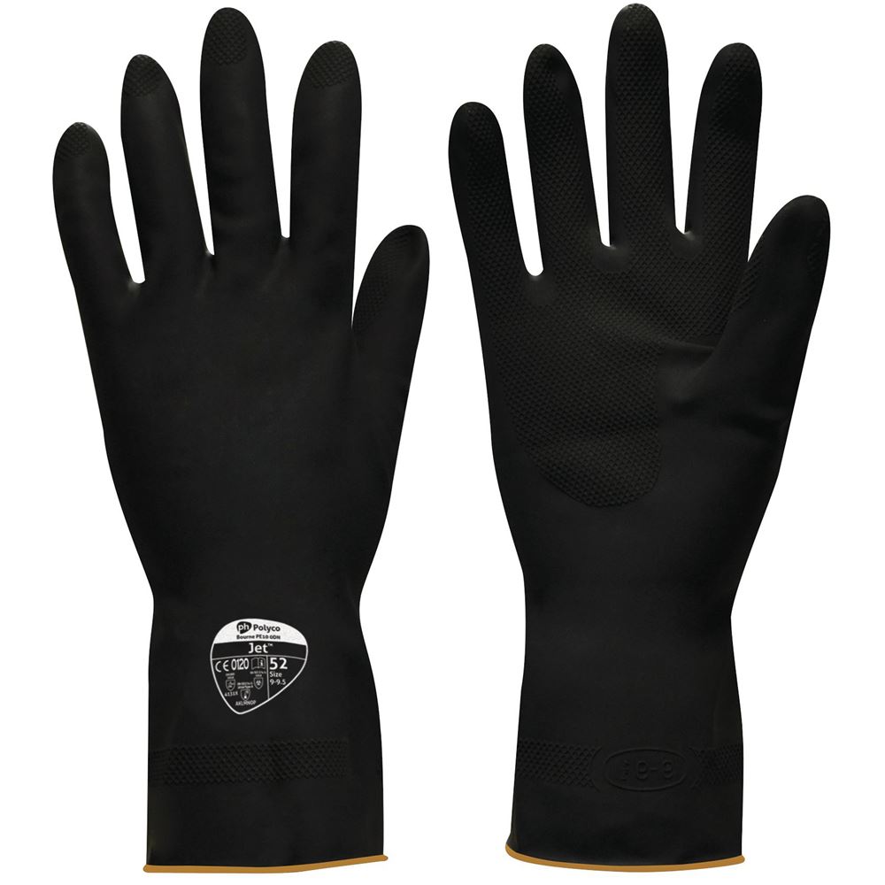 Polyco Jet Black Heavy Duty Rubber Gauntlet Gloves 52
