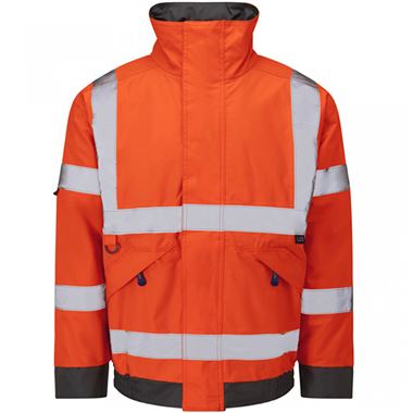 Leo Workwear Chivenor Orange EcoViz 4K Baffle Lined Waterproof Hi Vis Bomber Jacket 