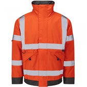 Leo Workwear Chivenor Orange EcoViz 4K Baffle Lined Waterproof Hi Vis Bomber Jacket 