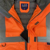 Leo Workwear Chivenor Orange EcoViz 4K Baffle Lined Waterproof Hi Vis Bomber Jacket 