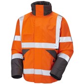 Leo Workwear Bickington Orange Superior Fleece Lined Waterproof Hi Vis Bomber Jacket