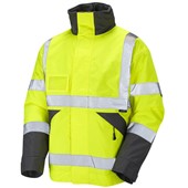 Leo Workwear Bickington Yellow Superior Fleece Lined Waterproof Hi Vis Bomber Jacket