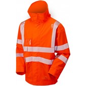 Leo Workwear Dartmoor Orange EcoViz 10K Mesh Lined Waterproof Breathable Hi Vis Bomber Jacket 